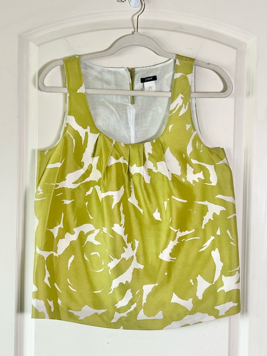 J. Crew Tops - J. Crew Abstract Floral Silk Scoop Neck Tank Top, lined Chartreuse & Cream